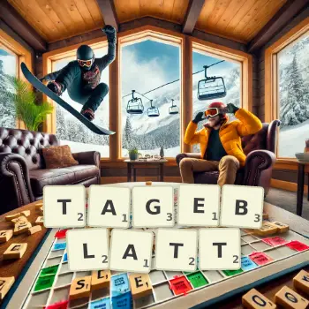 Kreative Illustration für ein Scrabble-Spiel, bei dem das Wort TAGEBLATT mit Steinen auf dem Brett gelegt wurde.