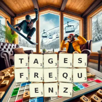 Kreative Illustration für ein Scrabble-Spiel, bei dem das Wort TAGESFREQUENZ mit Steinen auf dem Brett gelegt wurde.