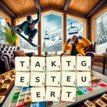 Kreative Illustration für ein Scrabble-Spiel, bei dem das Wort TAKTGESTEUERT mit Steinen auf dem Brett gelegt wurde.