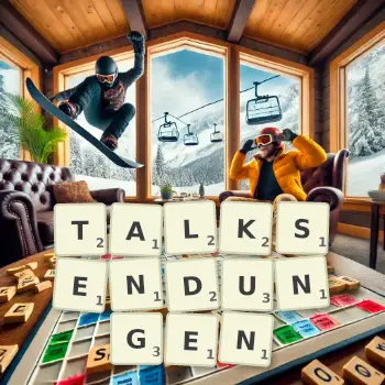 Kreative Illustration für ein Scrabble-Spiel, bei dem das Wort TALKSENDUNGEN mit Steinen auf dem Brett gelegt wurde.