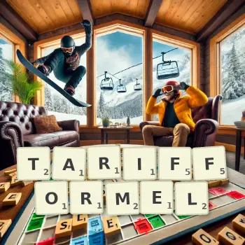 Kreative Illustration für ein Scrabble-Spiel, bei dem das Wort TARIFFORMEL mit Steinen auf dem Brett gelegt wurde.