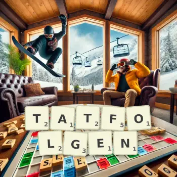 Kreative Illustration für ein Scrabble-Spiel, bei dem das Wort TATFOLGEN mit Steinen auf dem Brett gelegt wurde.