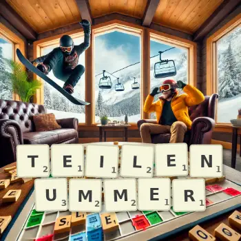 Kreative Illustration für ein Scrabble-Spiel, bei dem das Wort TEILENUMMER mit Steinen auf dem Brett gelegt wurde.