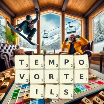 Kreative Illustration für ein Scrabble-Spiel, bei dem das Wort TEMPOVORTEILS mit Steinen auf dem Brett gelegt wurde.