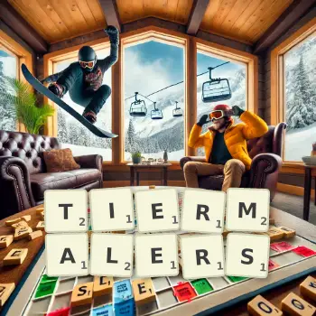 Kreative Illustration für ein Scrabble-Spiel, bei dem das Wort TIERMALERS mit Steinen auf dem Brett gelegt wurde.