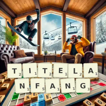 Kreative Illustration für ein Scrabble-Spiel, bei dem das Wort TITELANFANG mit Steinen auf dem Brett gelegt wurde.