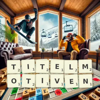 Kreative Illustration für ein Scrabble-Spiel, bei dem das Wort TITELMOTIVEN mit Steinen auf dem Brett gelegt wurde.