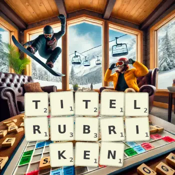 Kreative Illustration für ein Scrabble-Spiel, bei dem das Wort TITELRUBRIKEN mit Steinen auf dem Brett gelegt wurde.