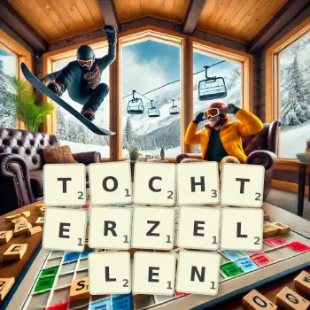 Kreative Illustration für ein Scrabble-Spiel, bei dem das Wort TOCHTERZELLEN mit Steinen auf dem Brett gelegt wurde.