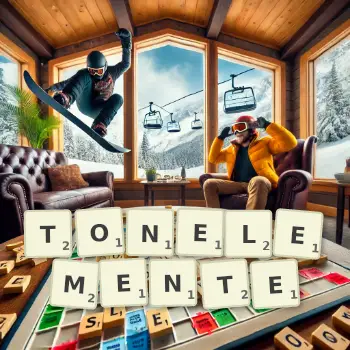 Kreative Illustration für ein Scrabble-Spiel, bei dem das Wort TONELEMENTE mit Steinen auf dem Brett gelegt wurde.