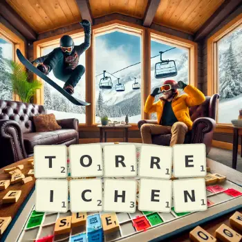 Kreative Illustration für ein Scrabble-Spiel, bei dem das Wort TORREICHEN mit Steinen auf dem Brett gelegt wurde.