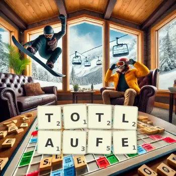Kreative Illustration für ein Scrabble-Spiel, bei dem das Wort TOTLAUFE mit Steinen auf dem Brett gelegt wurde.