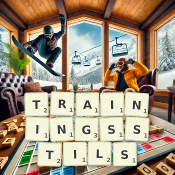 Kreative Illustration für ein Scrabble-Spiel, bei dem das Wort TRAININGSSTILS mit Steinen auf dem Brett gelegt wurde.