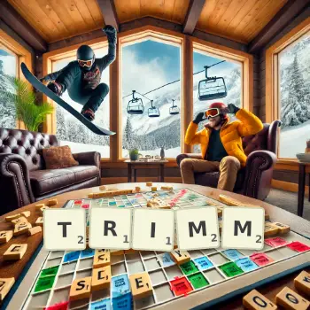 Kreative Illustration für ein Scrabble-Spiel, bei dem das Wort TRIMM mit Steinen auf dem Brett gelegt wurde.