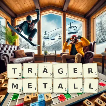 Kreative Illustration für ein Scrabble-Spiel, bei dem das Wort TRÄGERMETALL mit Steinen auf dem Brett gelegt wurde.