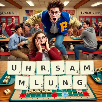 Kreative Illustration für ein Scrabble-Spiel, bei dem das Wort UHRSAMMLUNG mit Steinen auf dem Brett gelegt wurde.