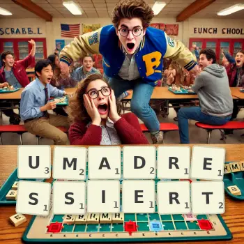 Kreative Illustration für ein Scrabble-Spiel, bei dem das Wort UMADRESSIERT mit Steinen auf dem Brett gelegt wurde.