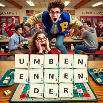 Kreative Illustration für ein Scrabble-Spiel, bei dem das Wort UMBENENNENDER mit Steinen auf dem Brett gelegt wurde.