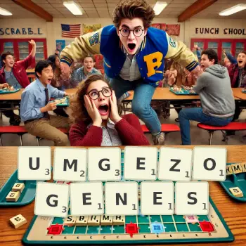 Kreative Illustration für ein Scrabble-Spiel, bei dem das Wort UMGEZOGENES mit Steinen auf dem Brett gelegt wurde.