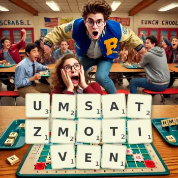 Kreative Illustration für ein Scrabble-Spiel, bei dem das Wort UMSATZMOTIVEN mit Steinen auf dem Brett gelegt wurde.