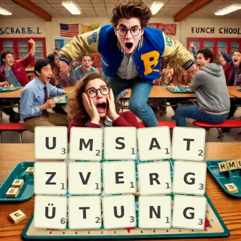 Kreative Illustration für ein Scrabble-Spiel, bei dem das Wort UMSATZVERGÜTUNG mit Steinen auf dem Brett gelegt wurde.