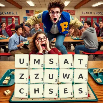 Kreative Illustration für ein Scrabble-Spiel, bei dem das Wort UMSATZZUWACHSES mit Steinen auf dem Brett gelegt wurde.