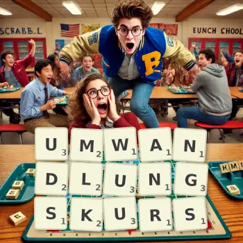 Kreative Illustration für ein Scrabble-Spiel, bei dem das Wort UMWANDLUNGSKURS mit Steinen auf dem Brett gelegt wurde.