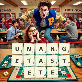 Kreative Illustration für ein Scrabble-Spiel, bei dem das Wort UNANGETASTETE mit Steinen auf dem Brett gelegt wurde.