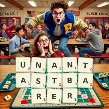 Kreative Illustration für ein Scrabble-Spiel, bei dem das Wort UNANTASTBARER mit Steinen auf dem Brett gelegt wurde.