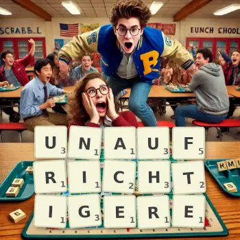 Kreative Illustration für ein Scrabble-Spiel, bei dem das Wort UNAUFRICHTIGERE mit Steinen auf dem Brett gelegt wurde.