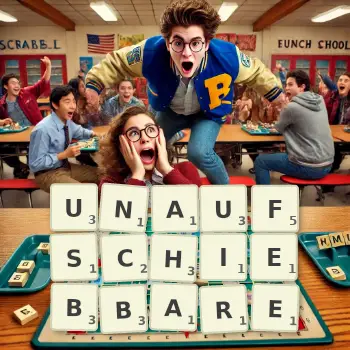 Kreative Illustration für ein Scrabble-Spiel, bei dem das Wort UNAUFSCHIEBBARE mit Steinen auf dem Brett gelegt wurde.