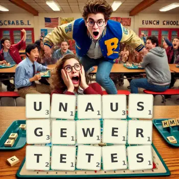 Kreative Illustration für ein Scrabble-Spiel, bei dem das Wort UNAUSGEWERTETES mit Steinen auf dem Brett gelegt wurde.