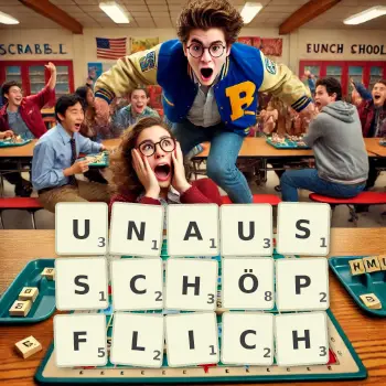 Kreative Illustration für ein Scrabble-Spiel, bei dem das Wort UNAUSSCHÖPFLICH mit Steinen auf dem Brett gelegt wurde.