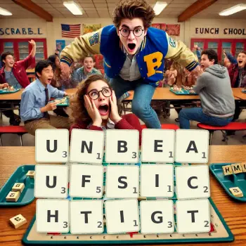 Kreative Illustration für ein Scrabble-Spiel, bei dem das Wort UNBEAUFSICHTIGT mit Steinen auf dem Brett gelegt wurde.