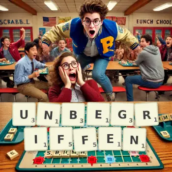 Kreative Illustration für ein Scrabble-Spiel, bei dem das Wort UNBEGRIFFEN mit Steinen auf dem Brett gelegt wurde.