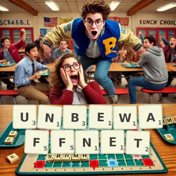 Kreative Illustration für ein Scrabble-Spiel, bei dem das Wort UNBEWAFFNET mit Steinen auf dem Brett gelegt wurde.