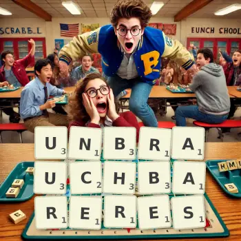 Kreative Illustration für ein Scrabble-Spiel, bei dem das Wort UNBRAUCHBARERES mit Steinen auf dem Brett gelegt wurde.