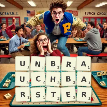 Kreative Illustration für ein Scrabble-Spiel, bei dem das Wort UNBRAUCHBARSTER mit Steinen auf dem Brett gelegt wurde.