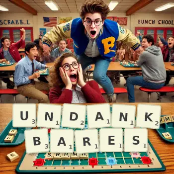 Kreative Illustration für ein Scrabble-Spiel, bei dem das Wort UNDANKBARES mit Steinen auf dem Brett gelegt wurde.