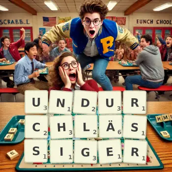 Kreative Illustration für ein Scrabble-Spiel, bei dem das Wort UNDURCHLÄSSIGER mit Steinen auf dem Brett gelegt wurde.