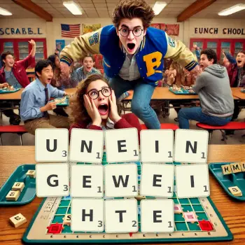 Kreative Illustration für ein Scrabble-Spiel, bei dem das Wort UNEINGEWEIHTE mit Steinen auf dem Brett gelegt wurde.