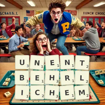 Kreative Illustration für ein Scrabble-Spiel, bei dem das Wort UNENTBEHRLICHEM mit Steinen auf dem Brett gelegt wurde.