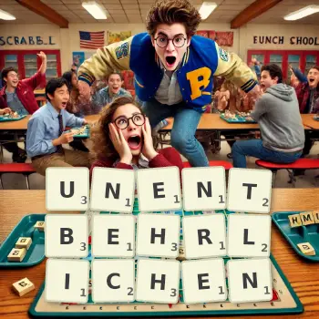 Kreative Illustration für ein Scrabble-Spiel, bei dem das Wort UNENTBEHRLICHEN mit Steinen auf dem Brett gelegt wurde.