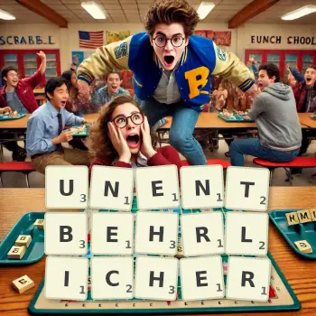 Kreative Illustration für ein Scrabble-Spiel, bei dem das Wort UNENTBEHRLICHER mit Steinen auf dem Brett gelegt wurde.