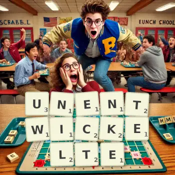 Kreative Illustration für ein Scrabble-Spiel, bei dem das Wort UNENTWICKELTE mit Steinen auf dem Brett gelegt wurde.