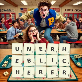 Kreative Illustration für ein Scrabble-Spiel, bei dem das Wort UNERHEBLICHERER mit Steinen auf dem Brett gelegt wurde.