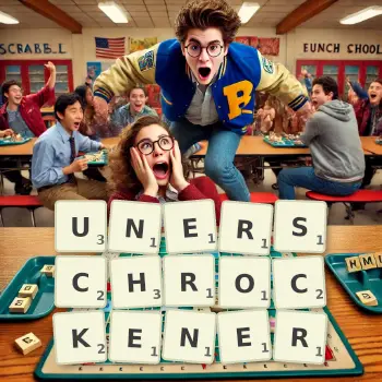 Kreative Illustration für ein Scrabble-Spiel, bei dem das Wort UNERSCHROCKENER mit Steinen auf dem Brett gelegt wurde.