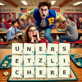 Kreative Illustration für ein Scrabble-Spiel, bei dem das Wort UNERSETZLICHERE mit Steinen auf dem Brett gelegt wurde.