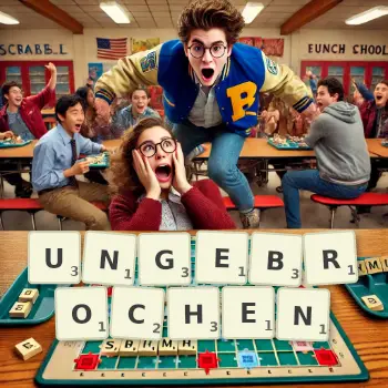 Kreative Illustration für ein Scrabble-Spiel, bei dem das Wort UNGEBROCHEN mit Steinen auf dem Brett gelegt wurde.