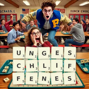 Kreative Illustration für ein Scrabble-Spiel, bei dem das Wort UNGESCHLIFFENES mit Steinen auf dem Brett gelegt wurde.